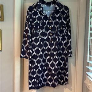 Navy and White Geometric Dress